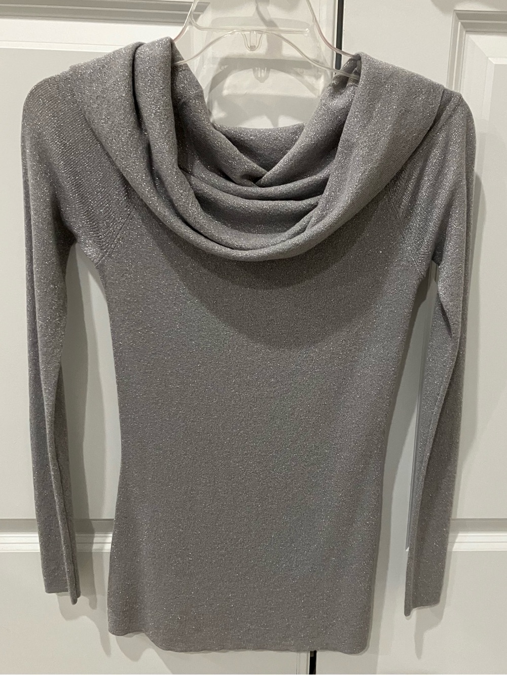 Ann Taylor Silver Metallic Shimmer Cowl Neck Sweater Size Small